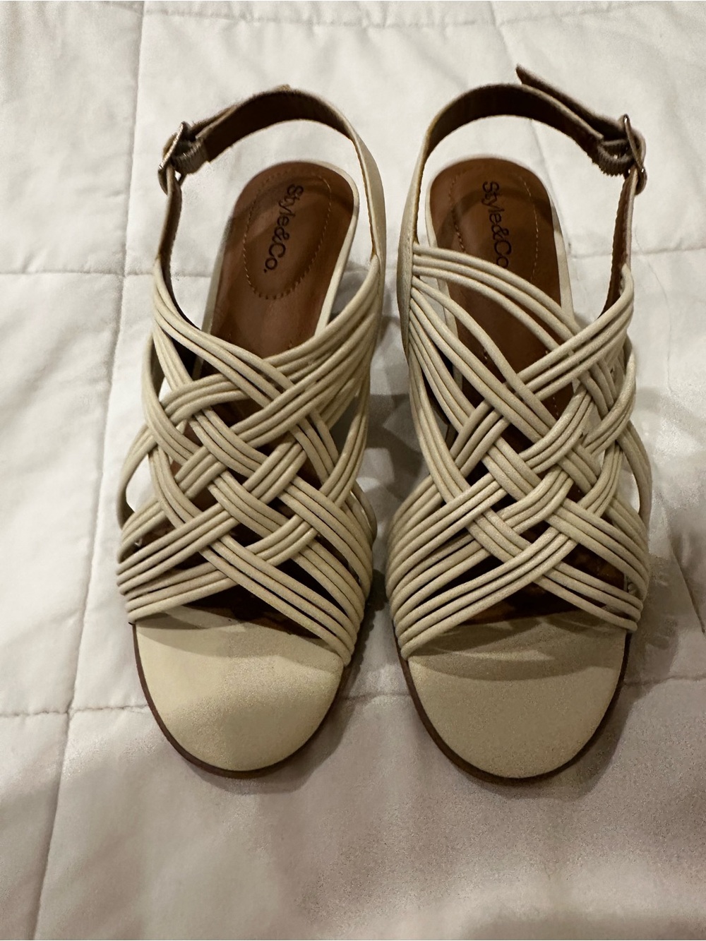 Style & Co. Women's Cream Woven Slingback Sandals